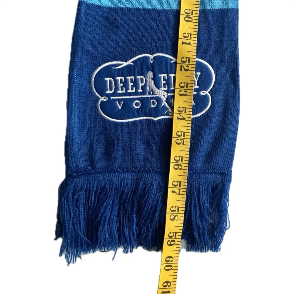 NEW DEEP EDDY VODKA Winter Striped Knit Scarf w Fringe & Embroidered‎ Patches